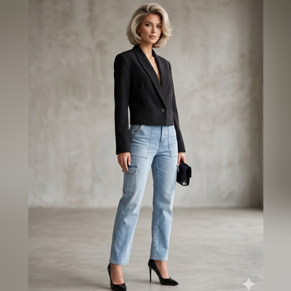 The Express Cropped Suit 1 Button‎ Jacket in Women's Size Large